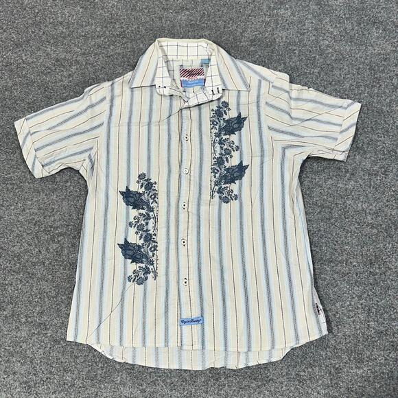 English Laundry Promenade Hand Sewn Striped Floral Embroidered Button Up Shirt M - Picture 1 of 6